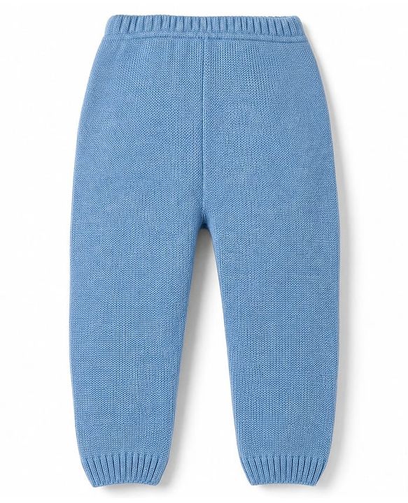 Babyhug Knit Full Sleeves Striped Sweater Set - Sky Blue