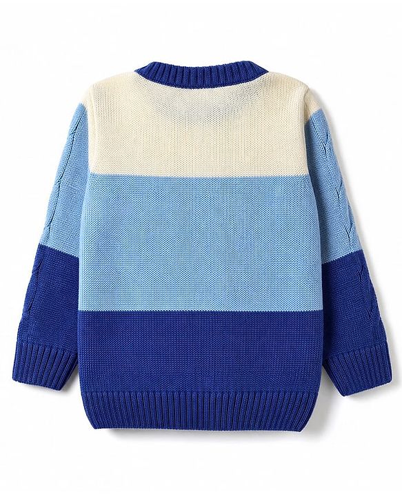 Babyhug Knit Full Sleeves Sweater Set with Color Block Design - Blue