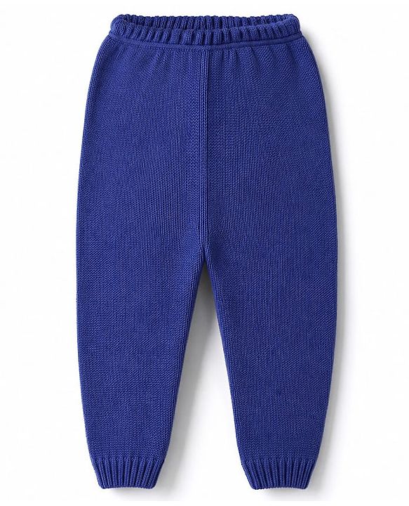 Babyhug Knit Full Sleeves Sweater Set with Color Block Design - Blue