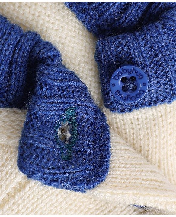 Babyhug Knit Full Sleeves Sweater Set with Color Block Design - Blue