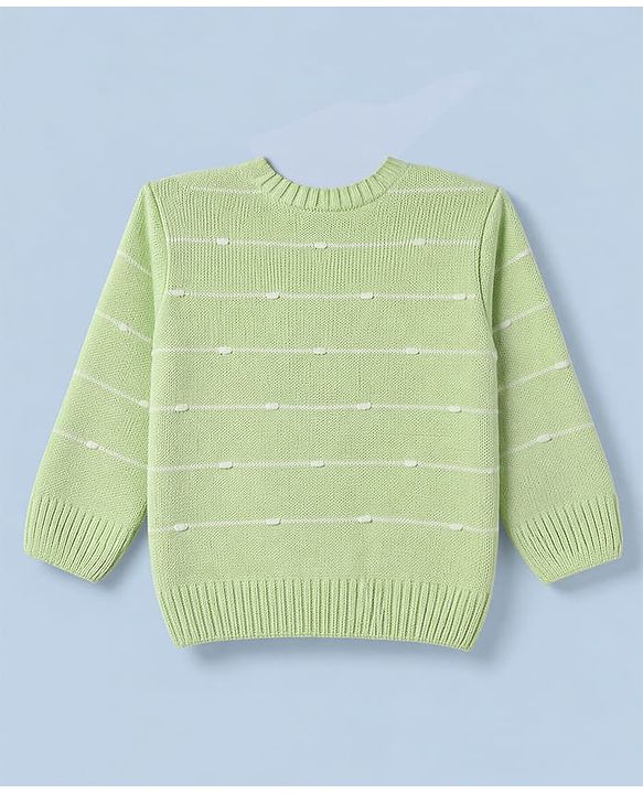 Babyhug Knit Sweater Set with Full Sleeves and Striped Design in Limegreen for 3-6 Months