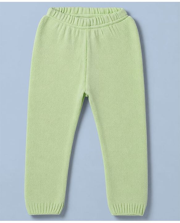 Babyhug Knit Sweater Set with Full Sleeves and Striped Design in Limegreen for 3-6 Months