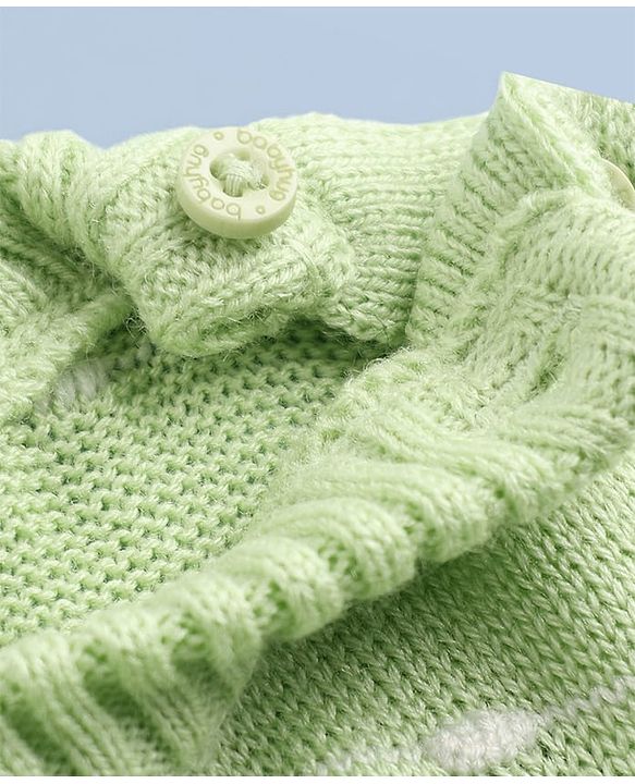 Babyhug Knit Sweater Set with Full Sleeves and Striped Design in Limegreen for 3-6 Months