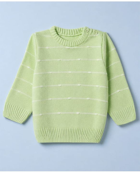 Babyhug Knit Sweater Set with Full Sleeves and Striped Design in Limegreen for 3-6 Months