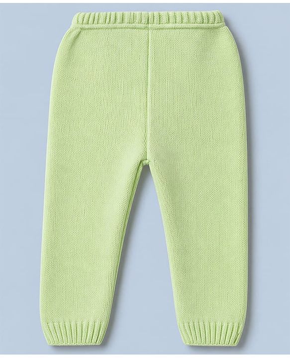 Babyhug Knit Sweater Set with Full Sleeves and Striped Design in Limegreen for 3-6 Months