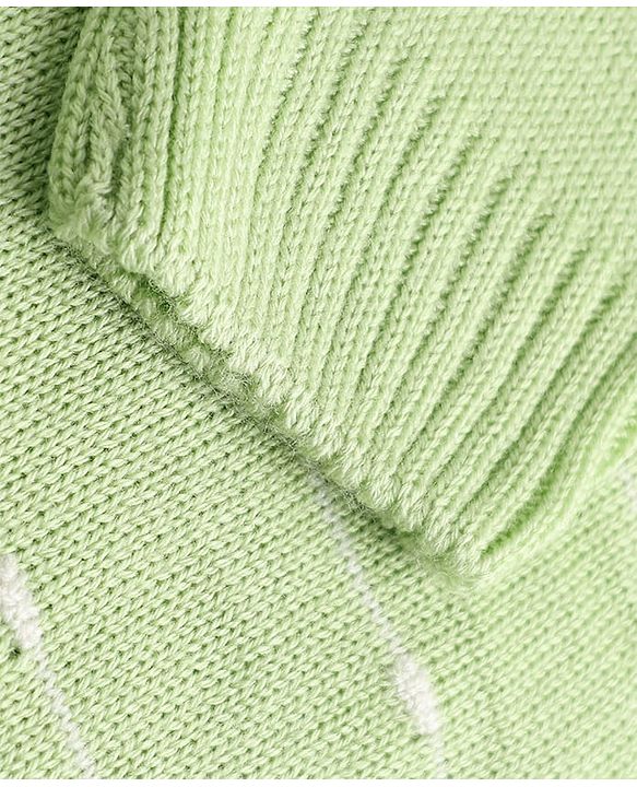 Babyhug Knit Sweater Set with Full Sleeves and Striped Design in Limegreen for 3-6 Months