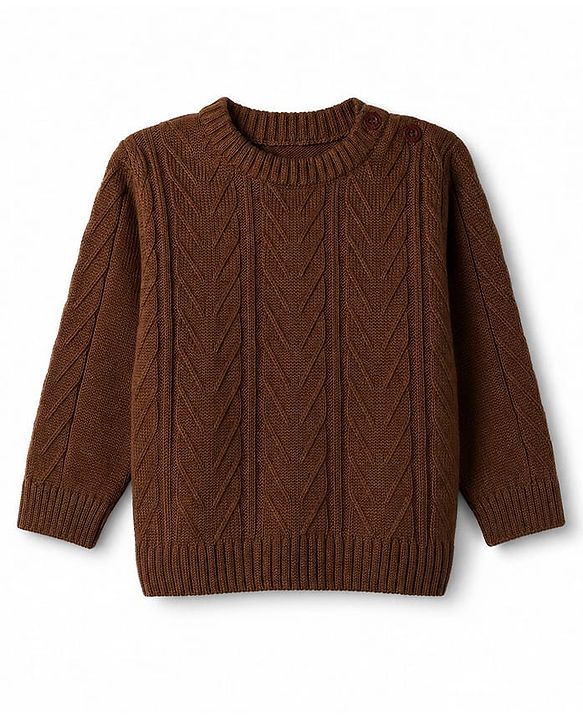 Babyhug Cable Knit Full Sleeves Sweater Set - Brown