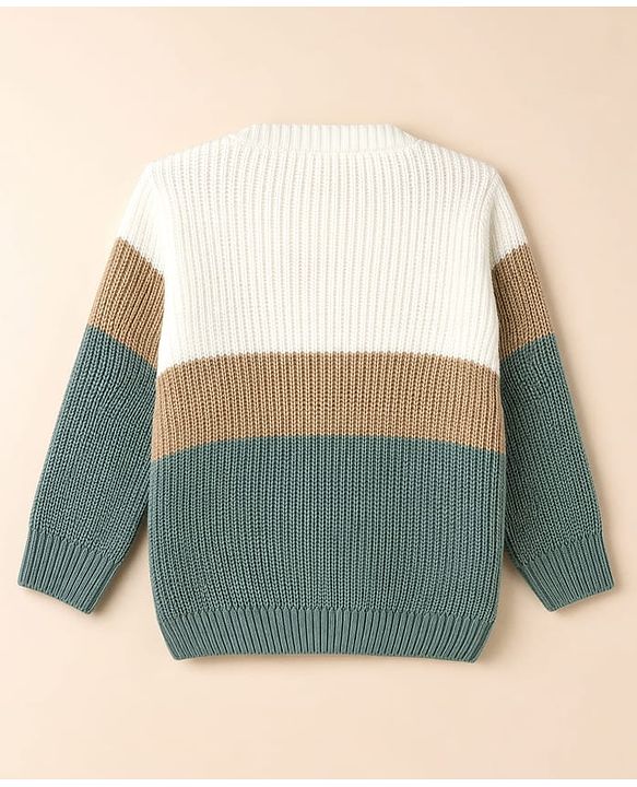 Babyhug Knit Full Sleeves Sweater Set with Color Block Design - Green