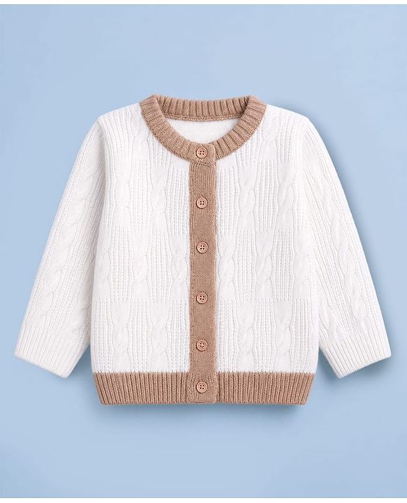 Babyhug Knit Full Sleeves Sweater Set with Cable Knit Design - White