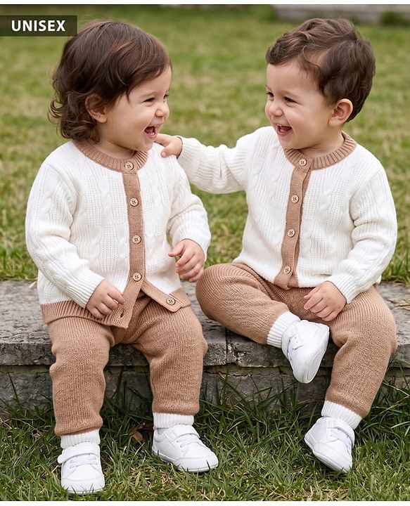 Babyhug Knit Full Sleeves Sweater Set with Cable Knit Design - White