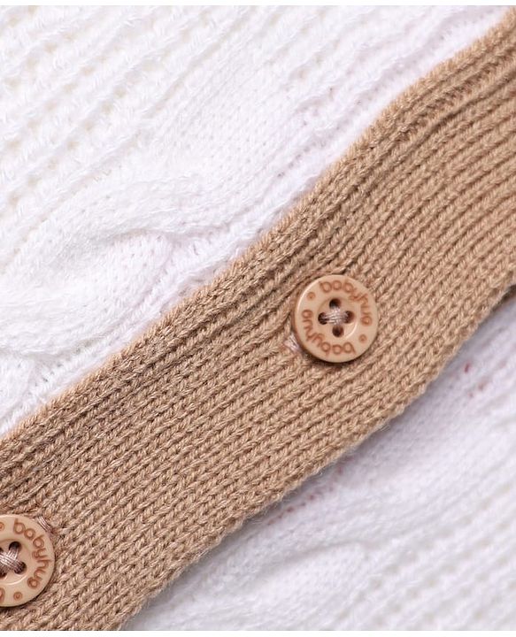 Babyhug Knit Full Sleeves Sweater Set with Cable Knit Design - White