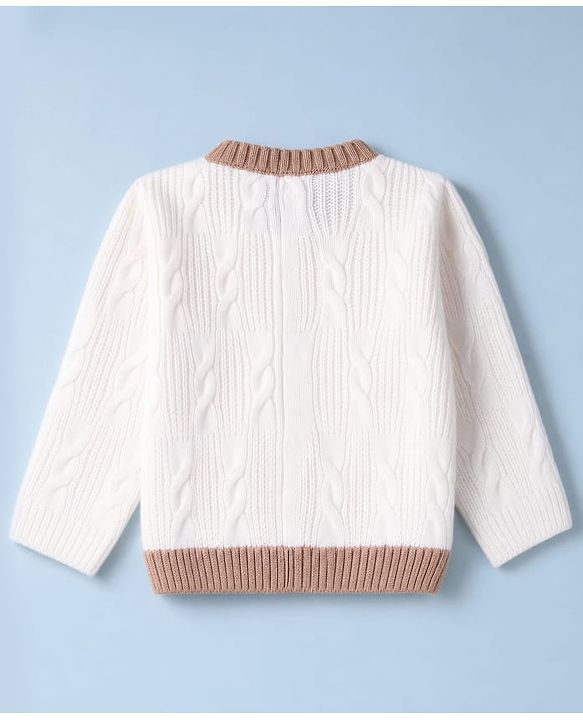 Babyhug Knit Full Sleeves Sweater Set with Cable Knit Design - White