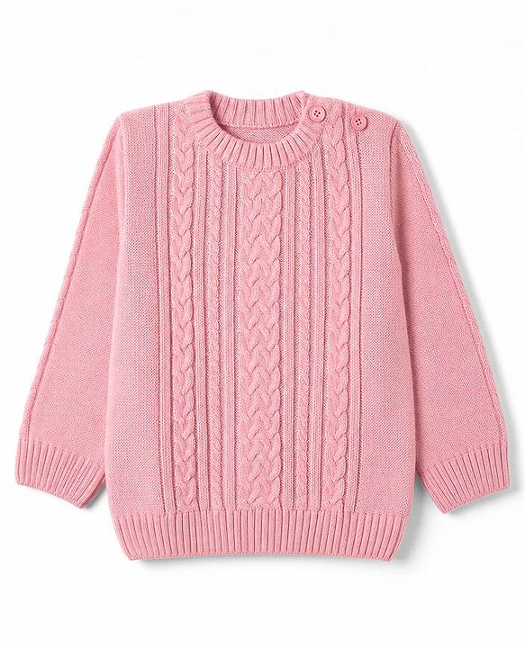 Babyhug Knit Full Sleeves Sweater Set with Cable Knit Design - Pink