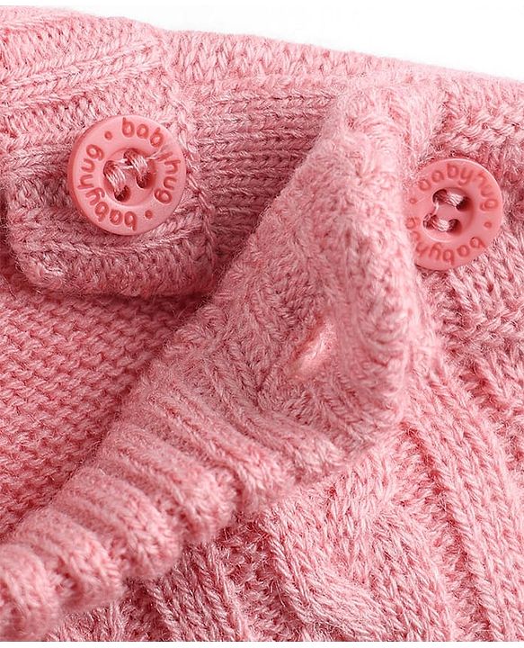 Babyhug Knit Full Sleeves Sweater Set with Cable Knit Design - Pink