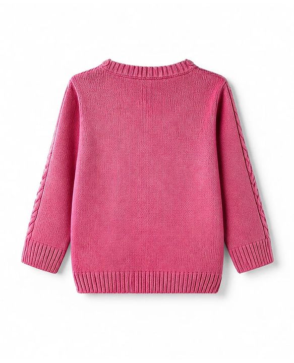 Babyhug Knit Full Sleeves Sweater Set with Cable Knit Design - Dark Pink