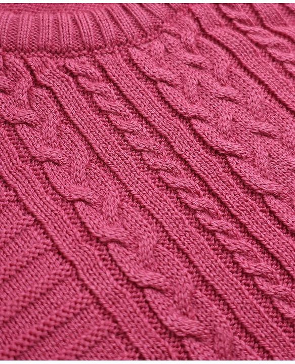 Babyhug Knit Full Sleeves Sweater Set with Cable Knit Design - Dark Pink