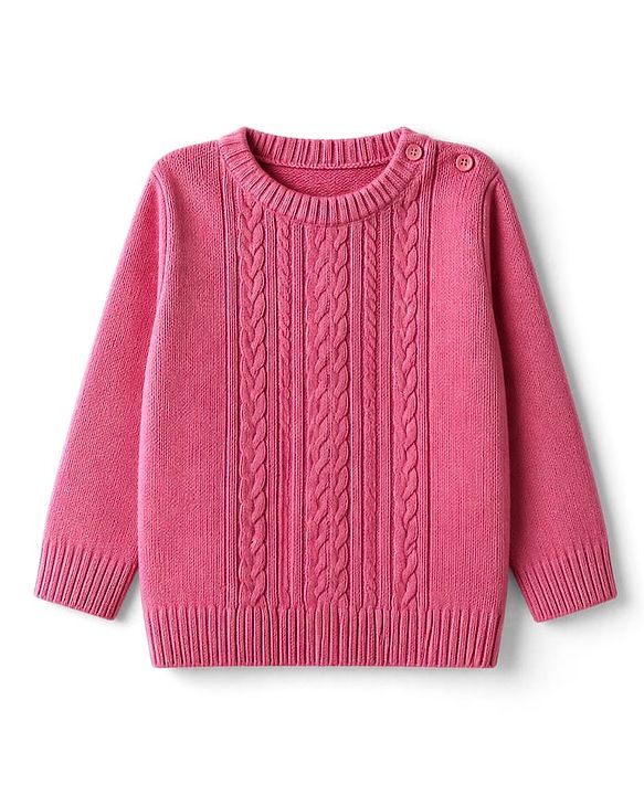 Babyhug Knit Full Sleeves Sweater Set with Cable Knit Design - Dark Pink