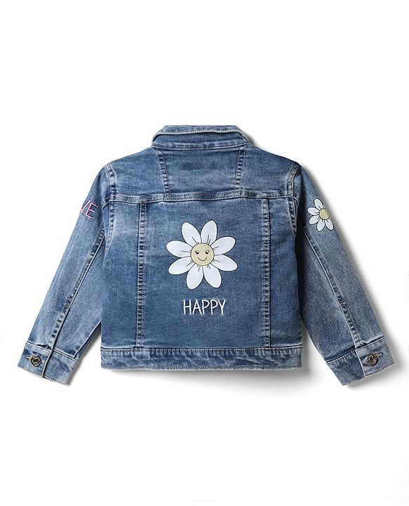 Babyhug Denim Jacket with Full Sleeves and Heart Print in Blue