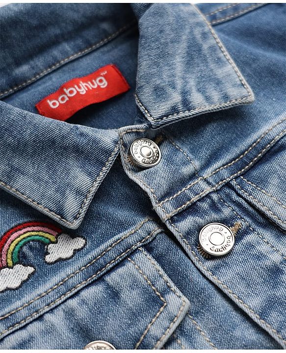 Babyhug Denim Jacket with Full Sleeves and Heart Print in Blue