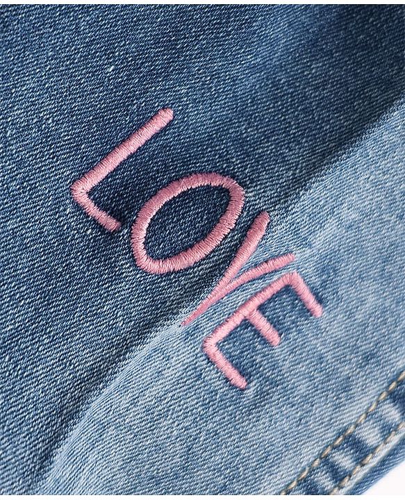 Babyhug Denim Jacket with Full Sleeves and Heart Print in Blue