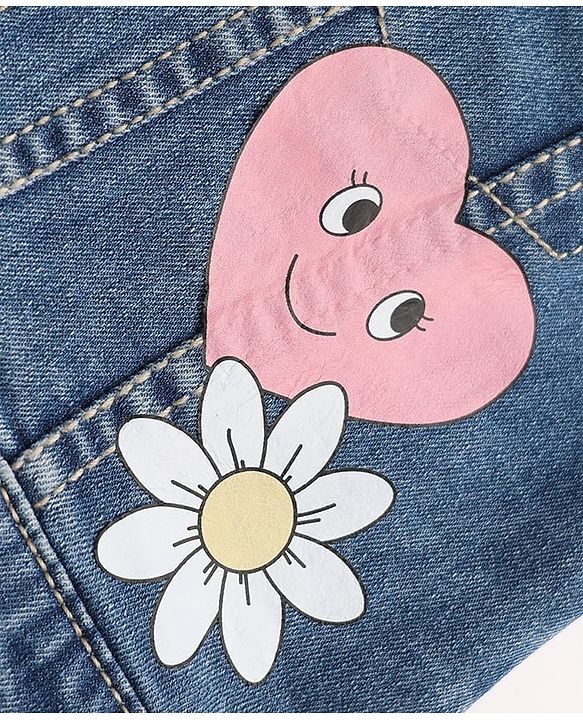 Babyhug Denim Jacket with Full Sleeves and Heart Print in Blue