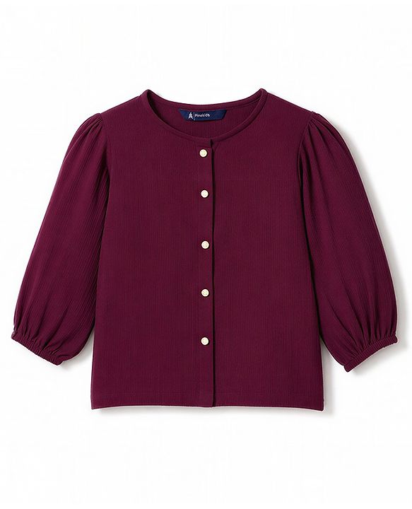 Pine Kids Woven Full Sleeves Solid Colour Top - Maroon