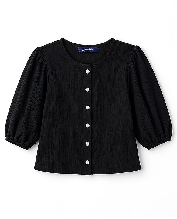 Pine Kids Woven Full Sleeves Solid Colour Top - Black