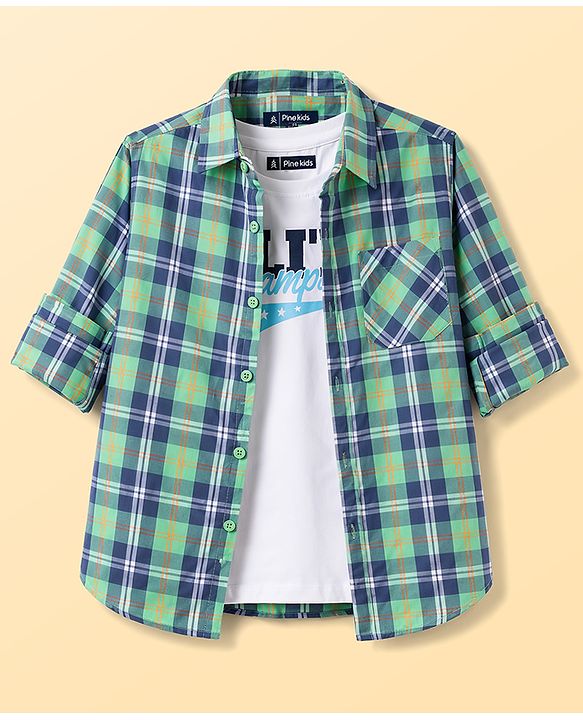 Pine Kids Cotton Woven Checks Shirt Roll Up Sleeves Multi Color 4-5 Years