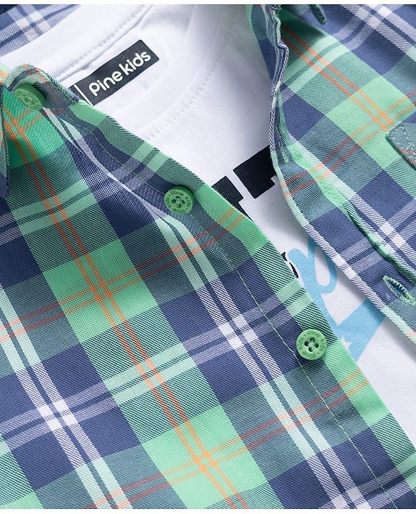 Pine Kids Cotton Woven Checks Shirt Roll Up Sleeves Multi Color 4-5 Years