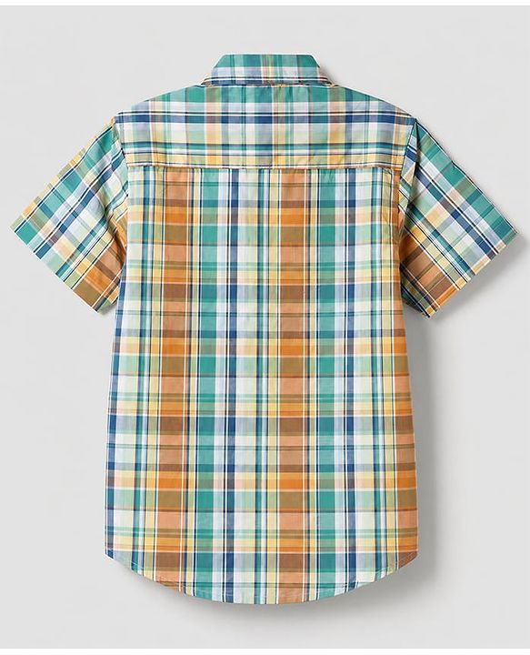Pine Kids Cotton Woven Checks Shirt and Text Print T-Shirt with Half Sleeves -Green