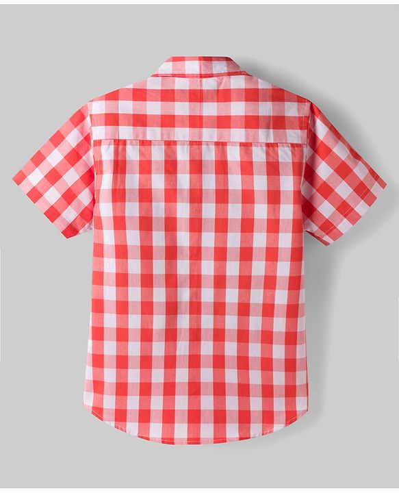 Pine Kids Cotton Woven Half Sleeves Checks Shirt & T-Shirt - Red