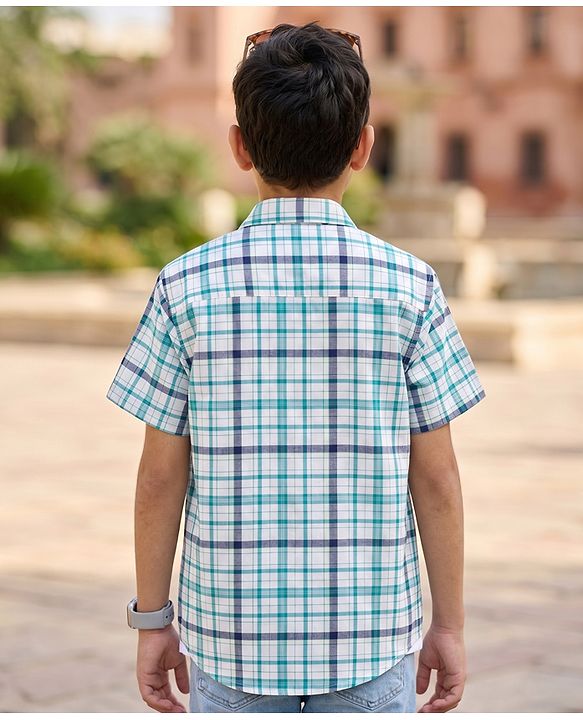 Pine Kids Cotton Woven Half Sleeves Checks Shirt & T-Shirt - Multicolor