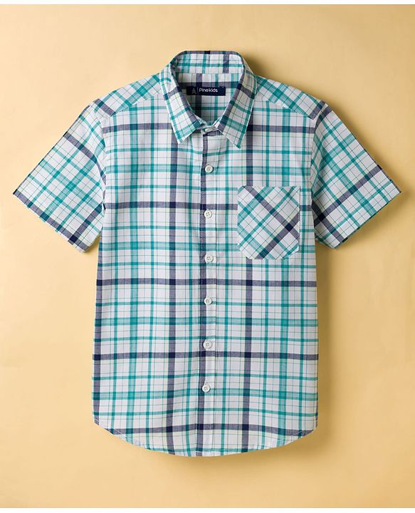 Pine Kids Cotton Woven Half Sleeves Checks Shirt & T-Shirt - Multicolor