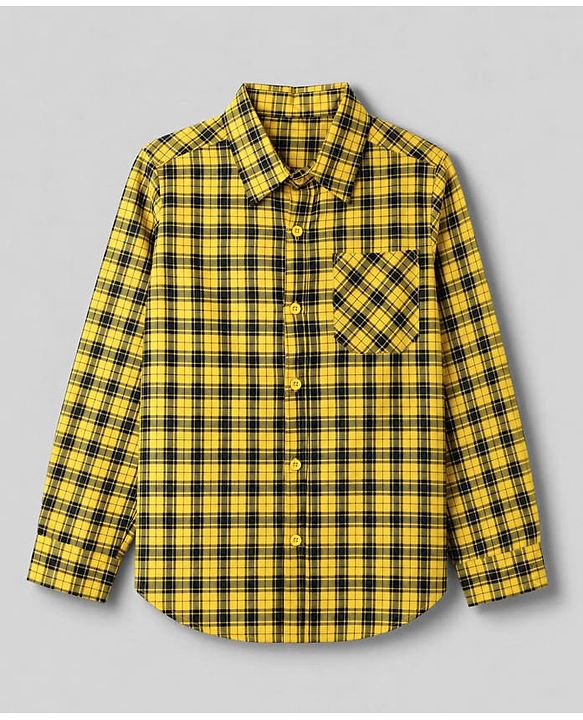 Pine Kids Cotton Woven Checks Twofer Shirt with Full Sleeves - Yellow