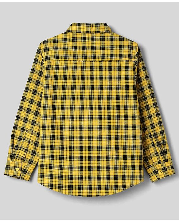 Pine Kids Cotton Woven Checks Twofer Shirt with Full Sleeves - Yellow