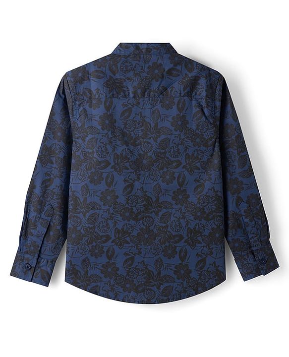 Pine Kids 100% Cotton Woven Full Sleeves Floral Printed Shirt - Navy Blue
