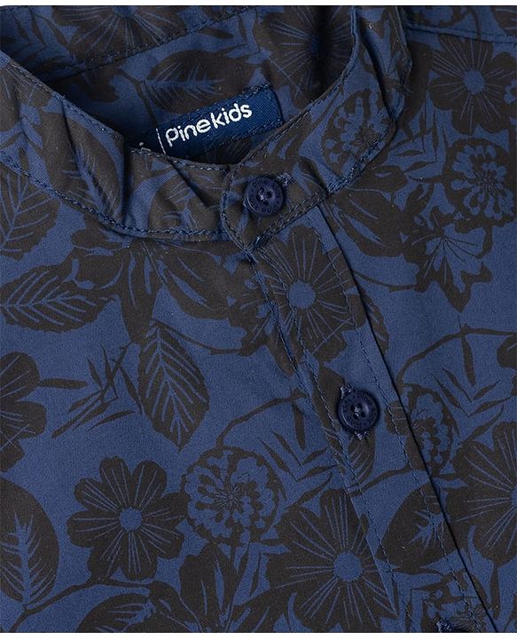 Pine Kids 100% Cotton Woven Full Sleeves Floral Printed Shirt - Navy Blue