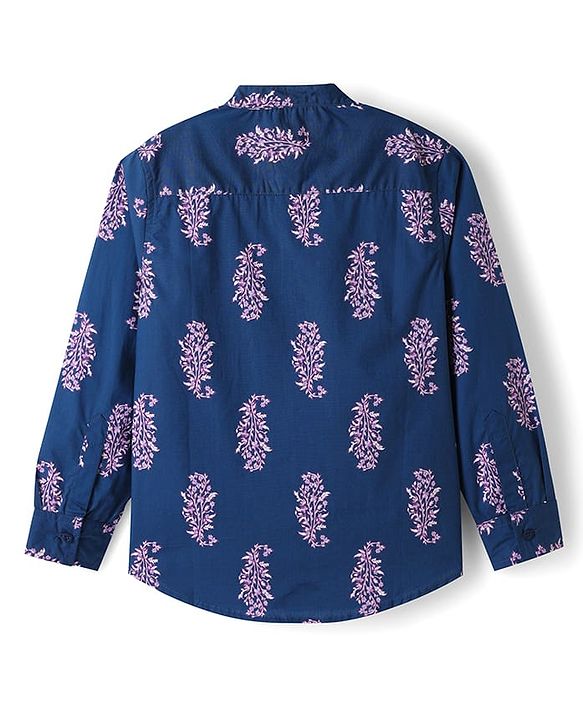 Pine Kids 100% Cotton Woven Full Sleeves Floral Printed Shirt - Navy Blue