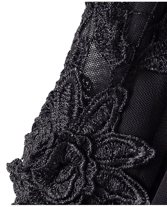Pine Kids Woven Full Sleeves Solid Colour Top with Lace Detailing in Sleeves- Black