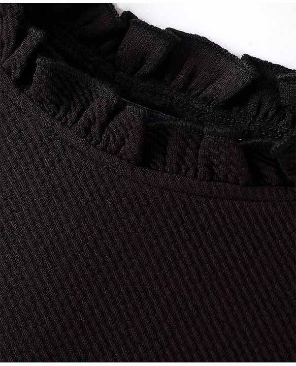 Pine Kids Woven Full Sleeves Solid Colour Top with Lace Detailing in Sleeves- Black