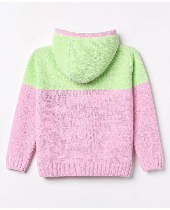 Pine Kids Cable Knit Front Open Sweater with Full Sleeves in Pink Green