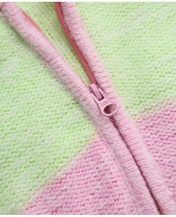 Pine Kids Cable Knit Front Open Sweater with Full Sleeves in Pink Green