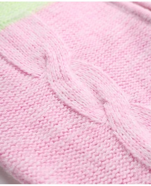 Pine Kids Cable Knit Front Open Sweater with Full Sleeves in Pink Green