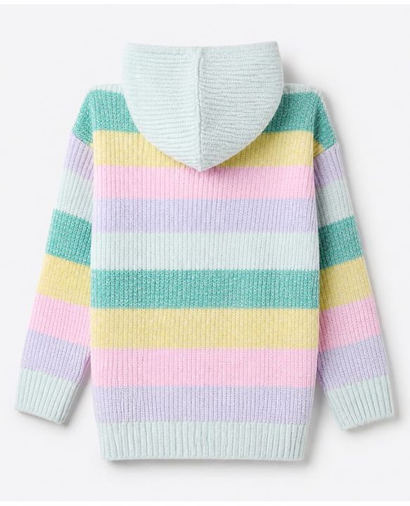 Pine Kids Knit Front Open Sweater with Full Sleeves and Stripes In Green