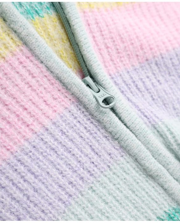 Pine Kids Knit Front Open Sweater with Full Sleeves and Stripes In Green