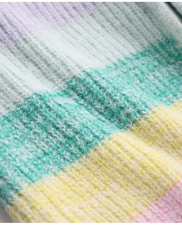 Pine Kids Knit Front Open Sweater with Full Sleeves and Stripes In Green