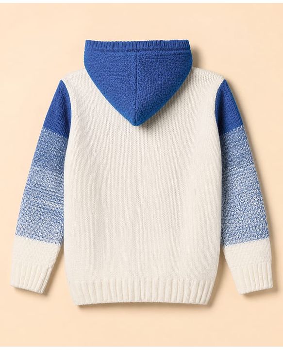 Pine Kids Cable Knit Front Open Sweater with Full Sleeves and Ombre Design in Blue