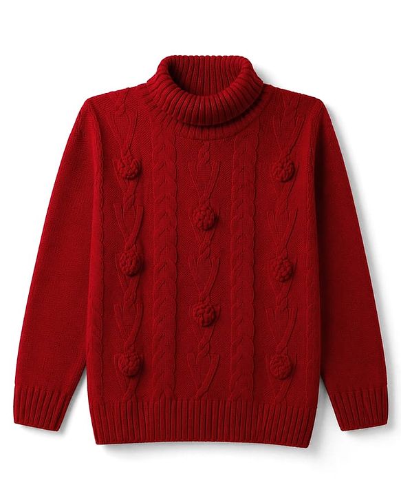 Pine Kids Knit Full Sleeves Pullover with Floral Crochet - Red