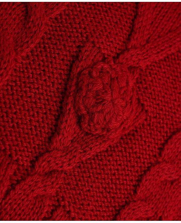 Pine Kids Knit Full Sleeves Pullover with Floral Crochet - Red
