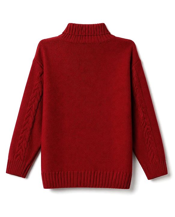Pine Kids Knit Full Sleeves Pullover with Floral Crochet - Red